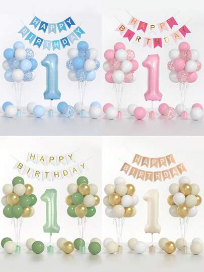 35 Set Balon Biru Muda dan Putih serta 1 Balon Ukuran 40 Inci, Dekorasi Ulang Tahun Pertama Anak Laki-laki dan Perempuan, (Biru, Merah Muda, Emas Mawar, Hijau, Krem)