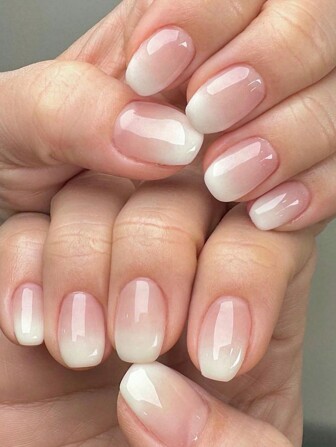 24Pcs French Short Square Shape Pink White Gradient Fake Nails Nails Manicure Set Detachable Full Cover Long Lasting Includes 1Sheet Adhesive Tabs & 1Pc Mini File Perfect For Everyday Wear Press On Nails Nail Supplies Nails