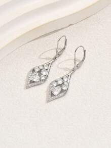 1 对 S925 纯银泪珠耳钉，新款奢华流苏吊坠耳环，带心形水钻装饰，时尚精致的女性节日礼物 - 銀色 - 查看 4