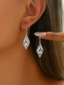 1 对 S925 纯银泪珠耳钉，新款奢华流苏吊坠耳环，带心形水钻装饰，时尚精致的女性节日礼物 - 銀色 - 查看 1