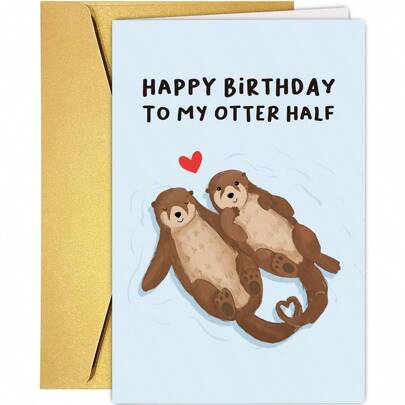 כרטיס יום הולדת לוטרת חמוד 1pc לחברה, כרטיס יום הולדת מצחיק לאישה, בעלה, כרטיס יום הולדת שמח בשבילו, לה