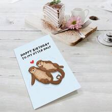 1 件可爱水獭生日贺卡，适合女朋友男朋友，搞笑生日贺卡，适合妻子丈夫，生日快乐贺卡，适合他/她 - 彩色 - 查看 5