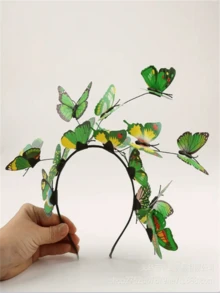 Corona de flores luminosa con mariposas, diadema con flores y mariposas que se iluminan para mujeres, ideal para bodas, fiestas, navidad, año nuevo. Accesorios brillantes para espectáculos, joyería para el cabello nupcial. - multicolor - Ver 11