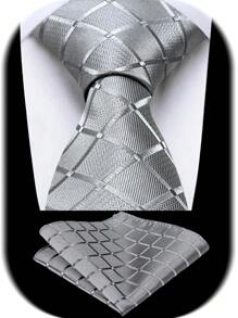 Conjunto de corbata y pañuelo de bolsillo de cuadros escoceses trenzado, clásico y formal, de alta calidad en jacquard, en colores negro, verde, azul y gris, para hombres