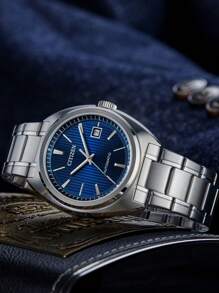 CITIZEN 男士手表 自动手表，配备机械机芯和水晶表盘，男士手表，带日期显示，不锈钢表带 NJ0100-71L