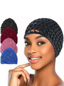1pc Handmade Crochet Hair Net, Hair Bun Net To Protect Hair, Durable Women'S Modeling Mesh Hair Net, Super Breathable Mesh Hook Hair Net, Fashionable And Simple Design, Comfortable At Night, Full Head Wrap Professional Head Flower Hair Net Bag, Multifunctional Daily Headband, Perfect Hair Care Solution For Women, Hair Accessories For Women, Perfect Gift For