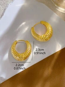 1 Cặp Hoa tai vòng tròn thời trang phong cách Pháp cổ điển độc đáo cỡ lớn có kết cấu dành cho nữ - Vàng - Xem 4