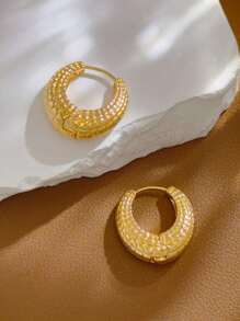 1 Cặp Hoa tai vòng tròn thời trang phong cách Pháp cổ điển độc đáo cỡ lớn có kết cấu dành cho nữ - Vàng - Xem 6