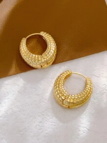 1 Cặp Hoa tai vòng tròn thời trang phong cách Pháp cổ điển độc đáo cỡ lớn có kết cấu dành cho nữ - Vàng - Xem 5