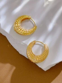 1 Cặp Hoa tai vòng tròn thời trang phong cách Pháp cổ điển độc đáo cỡ lớn có kết cấu dành cho nữ - Vàng - Xem 3