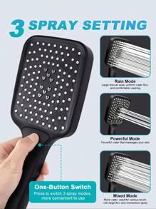 High Pressure Handheld Shower Head, 3 Modes Shower ,With 1.5m Shower Hose,Showerarm Bracket,Black
