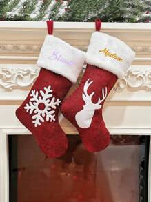 Embroidery Custom Christmas Socks Reindeer Snowflake Red Christmas Socks Plush Cute Holiday Atmosphere Pendant Anniversary Gift, Birthday Gift, Mother's Day Gift, Father's Day Gift, Best Friend Gift, Gift For Mom/Dad, Gift For Her/Him, Gift For Girlfriend/Boyfriend/Friend - Multicolor - View 2