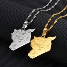 1pc Map With City Name Silver Color / Gold Color Charms Pendant Necklaces Syrians Jewelry