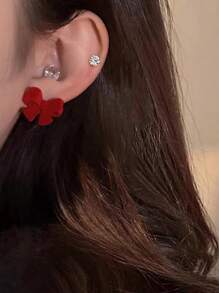 1 Pasang Anting Rumbai Pita Modis dan Serbaguna - Merah - View 3