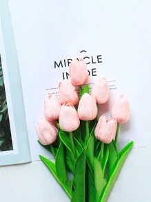 4pcs Artificial PU Mini Tulip, Wedding Photography Prop, Home Decor Fake Flowers