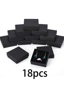 5pcs/10pcs/18Pcs Upscale Black Cardboard Jewelry Display Packaging Boxes With Black Sponge Inside, 7x7x3.2cm For Gifting And Packing Jewelry Gift Festival High Quality Paper Boxes Small Business Supplies Back To School
