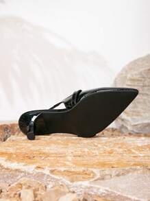 新款系带封闭式鞋头高跟凉鞋，酒红色，适合春夏季 - 黑色 - 查看 2