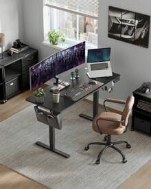 SONGMICS Höhenverstellbarer Schreibtisch elektrisch, 140 x 60 cm, Verstellbarer Tisch, Memory-Funktion für 4 Höhen, für Büro, tintenschwarz