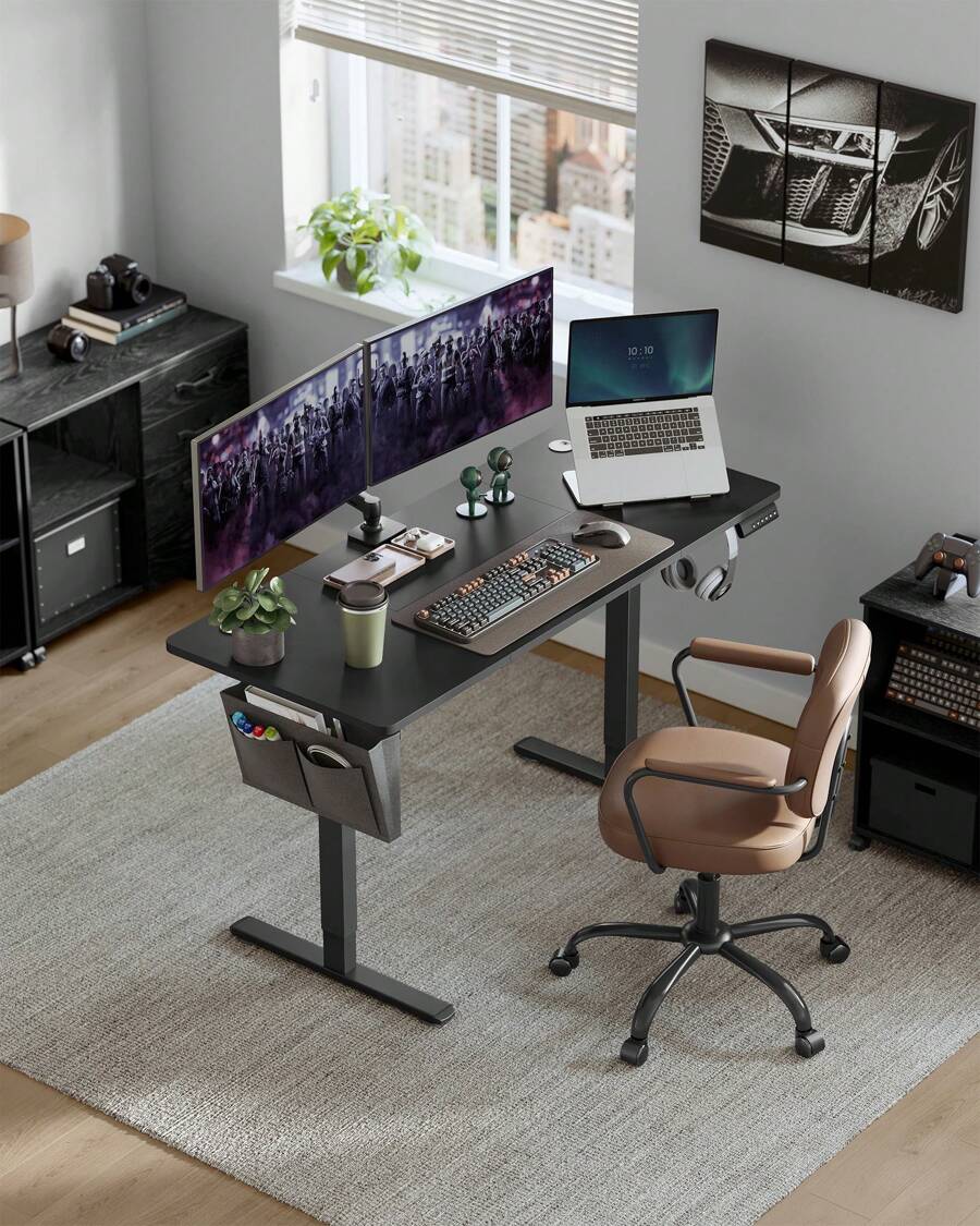 SONGMICS Höhenverstellbarer Schreibtisch elektrisch, 140 x 60 cm, Verstellbarer Tisch, Memory-Funktion für 4 Höhen, für Büro, tintenschwarz