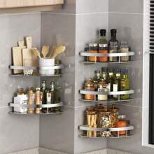 1pc Triangular Wall Mount Storage Rack, No Drilling Required, Bathroom Toilet Shower Room Corner Organizer Shelf Bathroom Accessories Bathroom Tools Bathroom - one-size - View 7