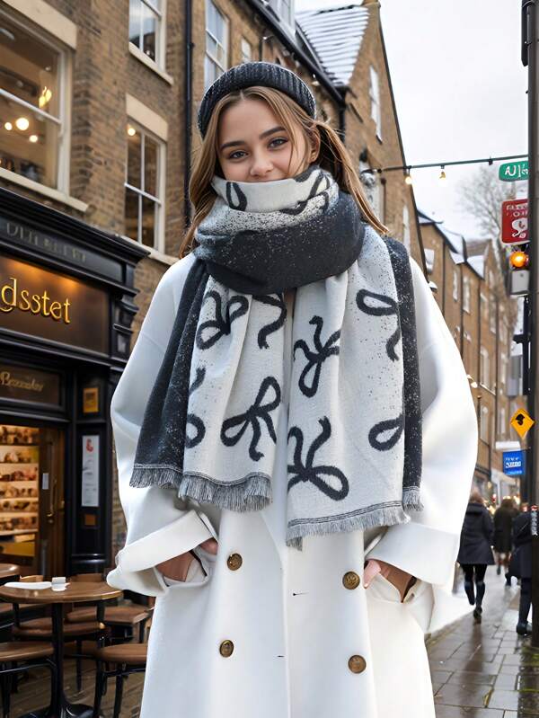 1 Stück polyester eleganter Schleife glänzender metallischer Faden Winter Schal/Stola, warm und umkehrbar