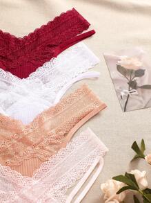 4pcs/Sexy Low-Rise Lace Lace Brazil Pants - Multicolor - View 4