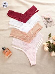 4pcs/Sexy Low-Rise Lace Lace Brazil Pants - Multicolor - View 2