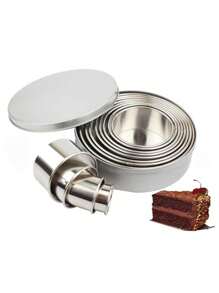 3件/11件/12件装不锈钢蛋糕模具，饺子皮切割器，饼干切割器，圆形慕斯圈，水果蔬菜切割器 - 銀色 - 查看 9