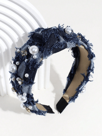 1 st. bred tygrosettknut med fuskpärlor och strass, hårband, hårring, håraccessoarer, pannband