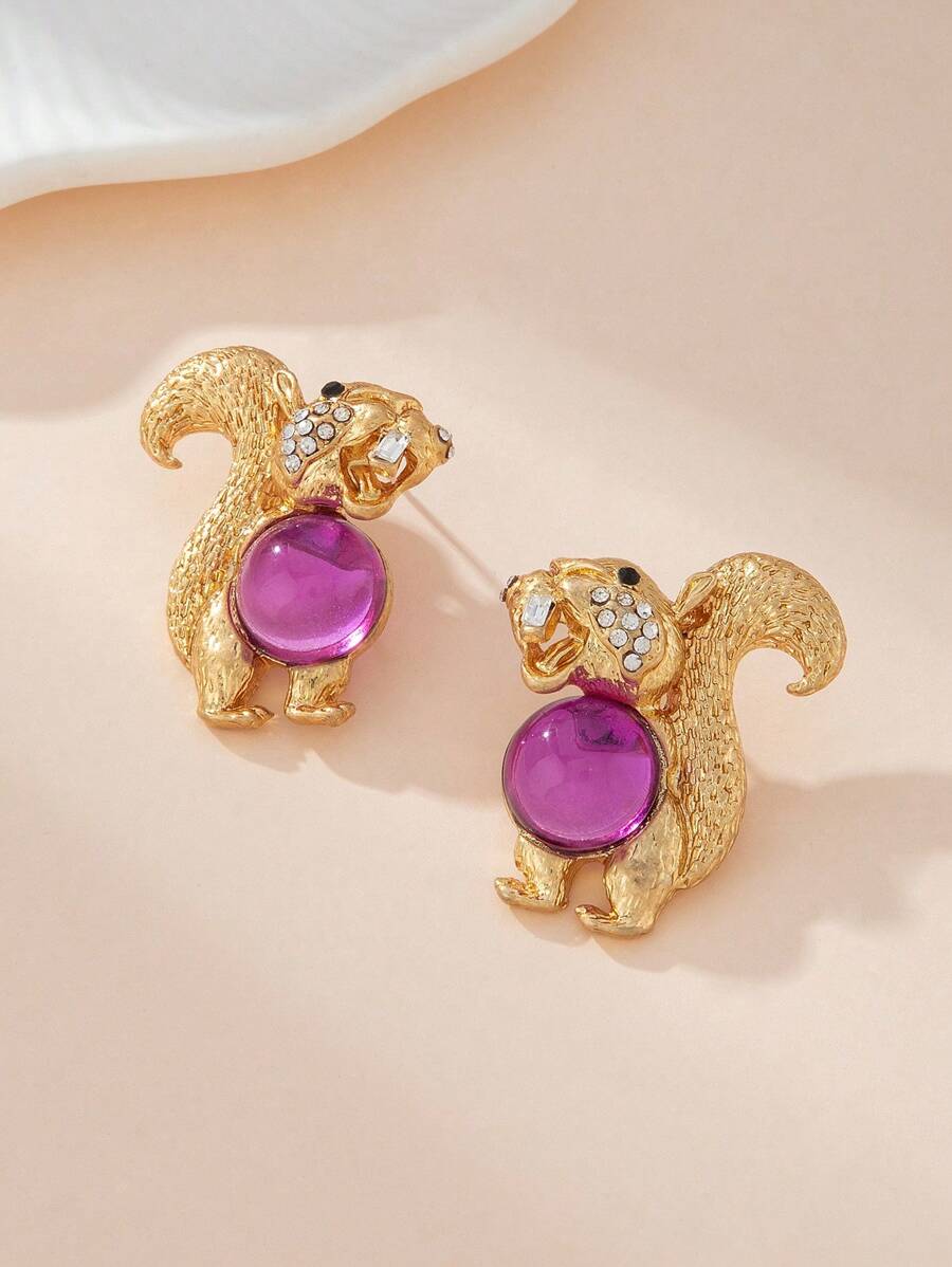 Hoa tai sóc bằng hợp kim đồng cổ điển dành cho nữ, thiết kế hình bán nguyệt màu tím, tay nghề thủ công hàng đầu, trang sức sang trọng thanh lịch, thủ công tinh xảo, thể hiện kỹ năng và niềm đam mê của nghệ nhân - Nhiều màu - Xem 1