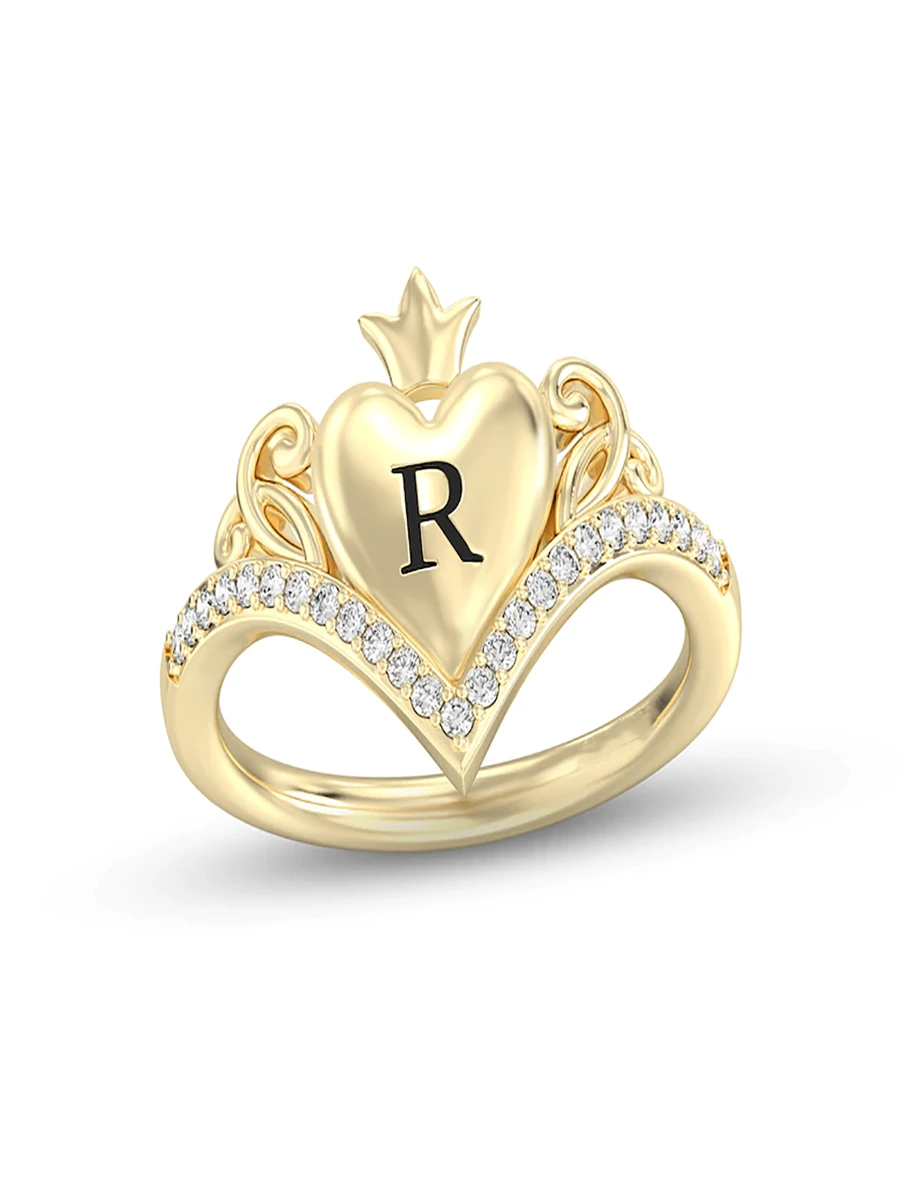 个性化字母 R 戒指 - 可爱的心形设计，高品质闪亮方晶锆石 - 送给您所爱之人的特别礼物