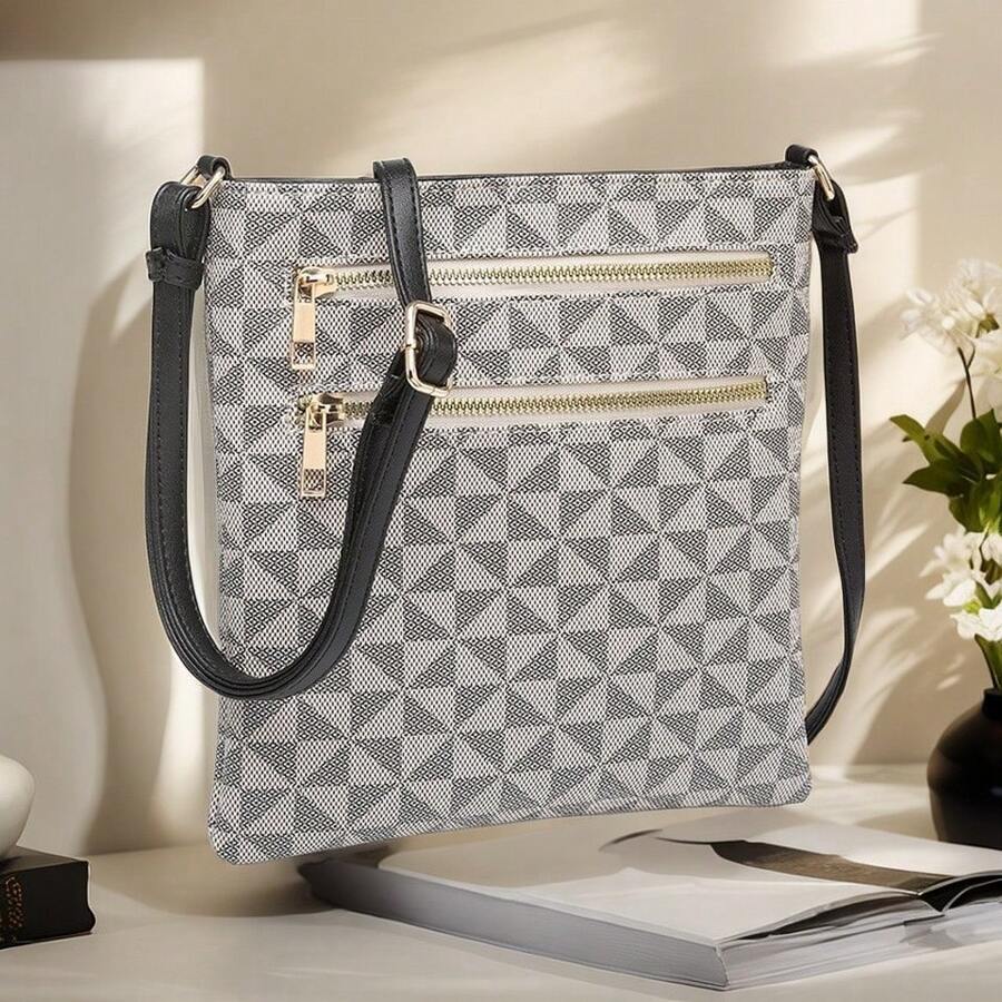 TEPILTE Multi-Zip Pocket Crossbody Bag With Shoulder Bag, Lightweight Travel Bag Women's Retro Shoulder Bag, Daily Mobile Wallet Messenger Bag Envelope Bag, Daily Commute To Work, Shopping, Travel - BK/TP - Xem 1