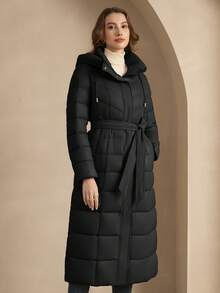 ZIAI High Quality Solid Color Hooded Slim Fit Long Down Jacket, Winter - Black - View 9