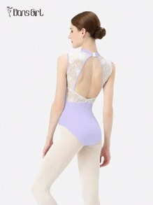 DonsGirl 1pc Women Stand Collar Backless Lace & Mesh Ballet Dance Dress - View 1
