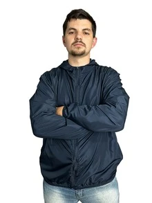 Windbreaker Jacket Waterproof Hood Pockets - 藏蓝色 - 查看 2