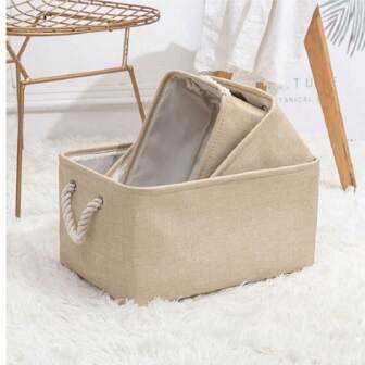 1pc Large Folding Linen Fabric Storage Basket Toys Storage Box Clothes Storage Bag Organizer Holder With Handle Dress Pants Shoes Jeans Boots Skirt Laundry Hamper, Washing Basket Bathroom Organizer, Basket, Storage Basket, Foldable Laundry Basket