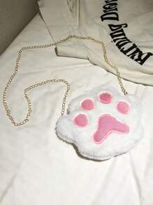 1 件可爱柔软毛绒刺绣猫爪链条斜挎包轻便便携单肩包适合女孩和学生度假和户外和秋冬季和购物和日常使用和秋冬季 - 白色 - 查看 10