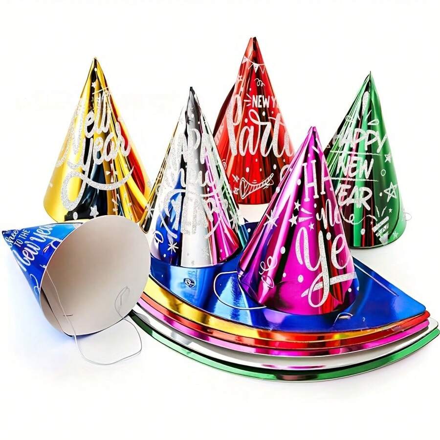 10 件，2025 年元旦派对彩色礼帽，2025 年新年快乐节日礼帽，新年派对纸帽摄影道具 - 彩色 - 查看 1