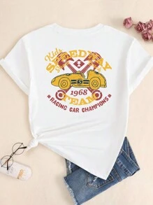 Women's Cotton T-Shirt Blouse Car Streetwear Style Breathable Comfort Summer T-Shirt - 白色 - 查看 3