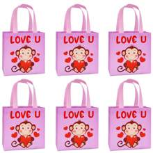 6pcs Reusable Valentine's Day Gift Bags, Non-Woven Heart-Shaped Handbag For Party, Class, Birthday, School Gift Packaging Valentine's Day