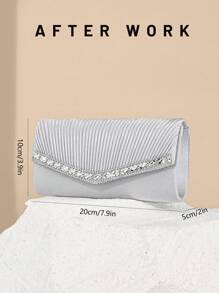 女士优雅闪光翻盖手拿包，奢华水钻装饰晚宴包，适合正式礼服、婚礼、联欢晚会、圣诞派对、正式场合，配有链带 - 銀色 - 查看 6