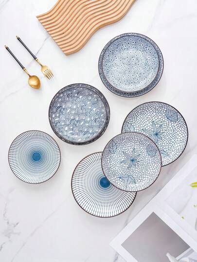 1个7/8英寸陶瓷简约蓝色日式餐盘，日式北欧波西米亚极简高端蓝色餐具，适用于餐厅、酒店、中餐馆、蛋糕店、咖啡馆、面包店、家庭厨房，多种图案和尺寸可选，简约陶瓷托盘可用于收纳和展示，陶瓷餐盘礼盒套装，适合盛放面条、中餐、西餐、牛排、猪排、寿司、面包、蛋糕、甜点、饼干、水果、意面等。