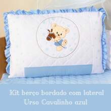 10 Piece American Crib Kit With Embroidered Side Protector For Boys And Girls - Blue Horse Bear - View 11