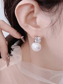 1 Cặp bông tai đính đá Cubic Zirconia & ngọc trai giả thanh lịch dành cho phụ nữ dùng cho tiệc đính hôn, kỷ niệm ngày lễ tình nhân, trang sức - 1 # - Xem 3