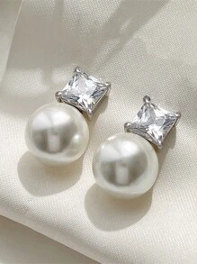 1 Cặp bông tai đính đá Cubic Zirconia & ngọc trai giả thanh lịch dành cho phụ nữ dùng cho tiệc đính hôn, kỷ niệm ngày lễ tình nhân, trang sức - 1 # - Xem 2