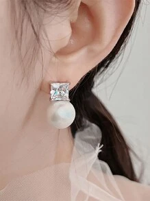 1 Cặp bông tai đính đá Cubic Zirconia & ngọc trai giả thanh lịch dành cho phụ nữ dùng cho tiệc đính hôn, kỷ niệm ngày lễ tình nhân, trang sức - 1 # - Xem 5