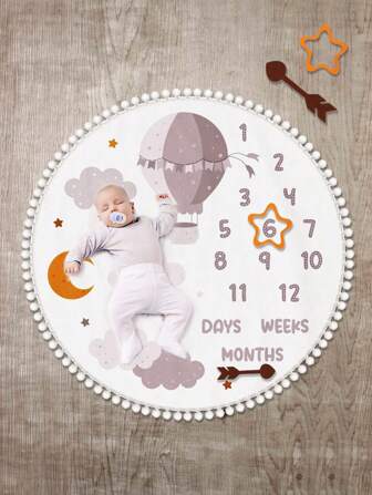 100 厘米云气球和月亮印花婴儿里程碑毯，新生儿月份成长记忆摄影背景毯，法兰绒流苏毯，新生儿照片道具婴儿淋浴复活节礼物，适合女孩/男孩