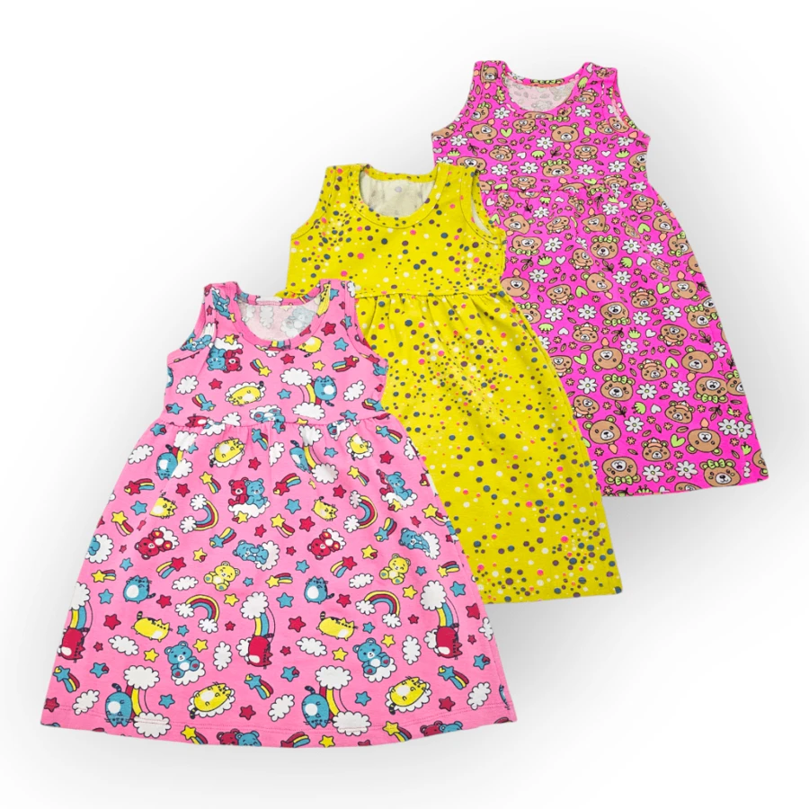 Kit 3 Children's Dresses Cotton Fresh Girl Comfort Summer Warmth Sleeveless Tank Top Resale - 彩色 - 查看 1