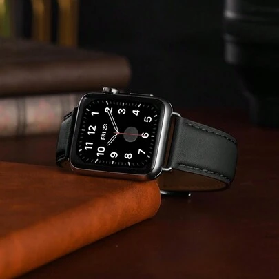 Compatible With Apple Watch Bands, Black Comfortable Soft Classic Leather Watch Band Strap Suitable For Apple Watch Ultra, Series 3-10, 38mm/40mm/41mm/42mm/44mm/45mm/46mm/49mm, Fashionable Unisex Design, New Global Bestseller