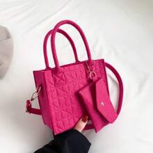 New Women Handbags,Women Purses,Fashion Ladies Shoulder Bags And Handbags,Top Handle Designer Bag With Pompom,Women Handbags Crossbody Bag Fashion Pendant Lady Tote Bag Elegant Shoulder Bags PU Shopper Bag For Party Work Red - 玫紅色 - 查看 1